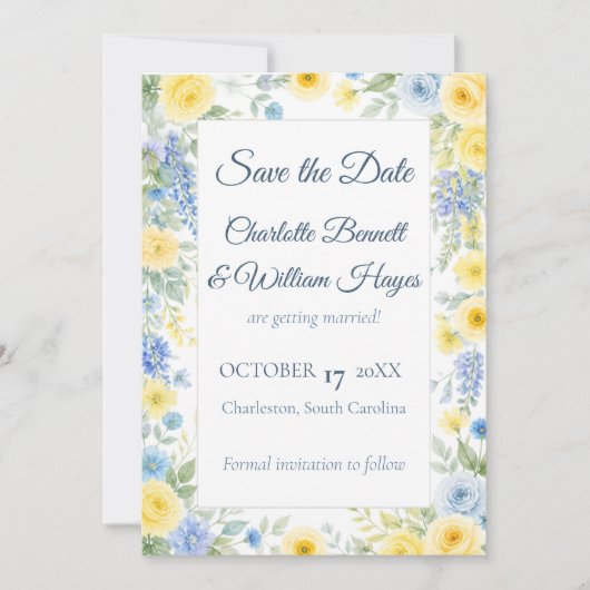 Yellow Blue Watercolor Save the Date (Voorkant)