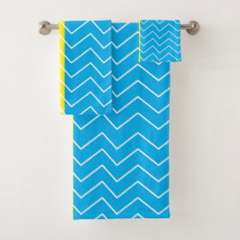 Yellow Blue White Chevron Color Block Patroon Bad Handdoek