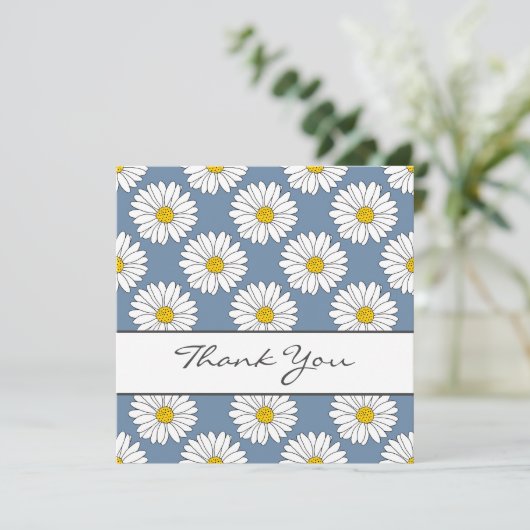 Yellow Blue White Daisy Pattern Bedankkaart (Staand voorkant)
