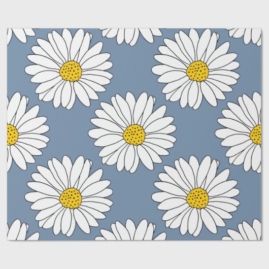 Yellow Blue White Daisy Pattern Cadeaupapier (Vlak)