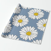 Yellow Blue White Daisy Pattern Cadeaupapier (Uitgerold)
