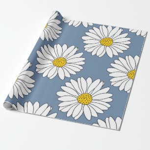 Yellow Blue White Daisy Pattern Cadeaupapier