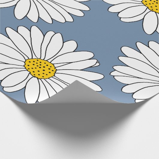 Yellow Blue White Daisy Pattern Cadeaupapier (Hoek)