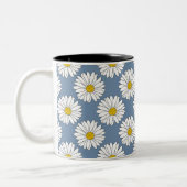 Yellow Blue White Daisy Pattern Tweekleurige Koffiemok (Links)