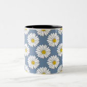 Yellow Blue White Daisy Pattern Tweekleurige Koffiemok (Center)