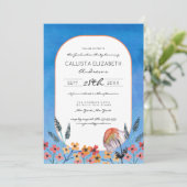 Yellow Blue Wildflowers Waterverf Afstuderen Kaart (Staand voorkant)