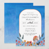 Yellow Blue Wildflowers Waterverf Afstuderen Kaart (Voorkant / Achterkant)