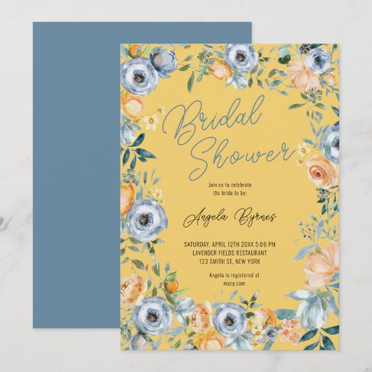 Yellow Blue Wildflowers Waterverf Vrijgezellenfees Kaart (Voorkant / Achterkant)
