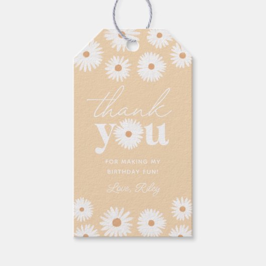 Yellow Boho Daisy Birthday Party bedankt Cadeaulabel (Voorkant)