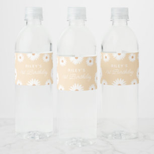 Yellow Boho Daisy Birthday Party Waterfles Etiket
