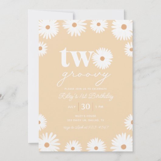 Yellow Boho Daisy Two Groovy 2e verjaardag Kaart (Voorkant)