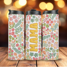 Yellow Boho Floral 3D Mama Thermosbeker