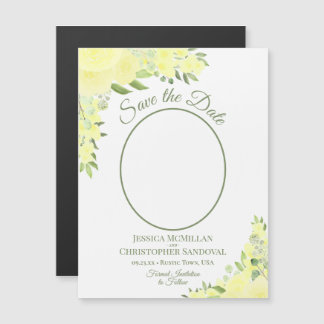 Yellow Boho Floral Save the Date Oval Photo Magnet
