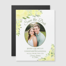 Yellow Boho Floral Save the Date Oval Photo Magnet