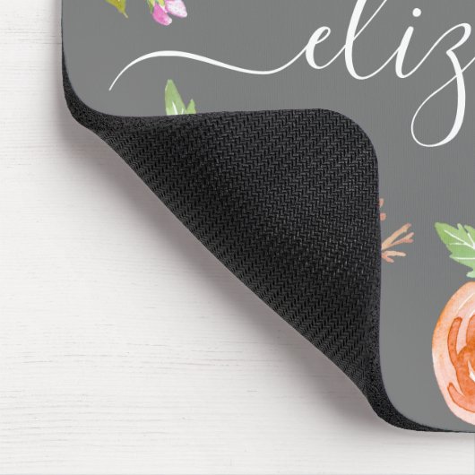 Yellow boho floral waterverf grijs monogram script muismat (Hoek)