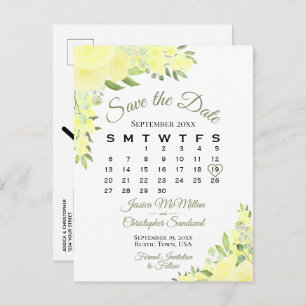 Yellow Boho Floral Wedding Save the Date Calendar Aankondigingskaart