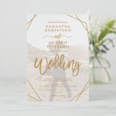 Yellow boho lijst, eenvoudig fotoscript bruiloft kaart (Staand voorkant)