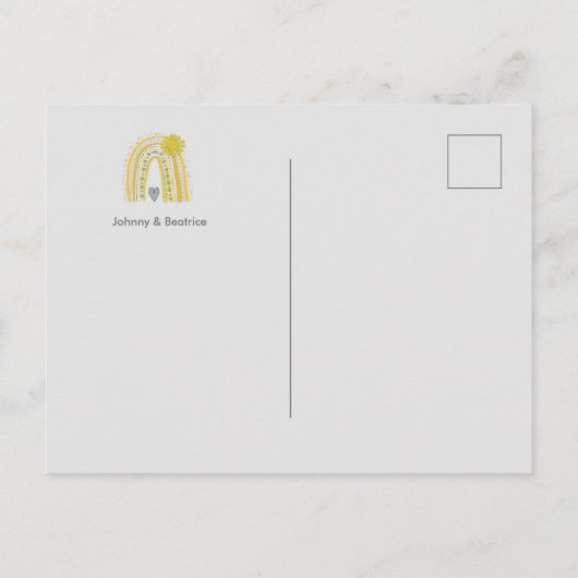 Yellow Boho Rainbow We hebben de aankondiging verp Briefkaart (Achterkant)
