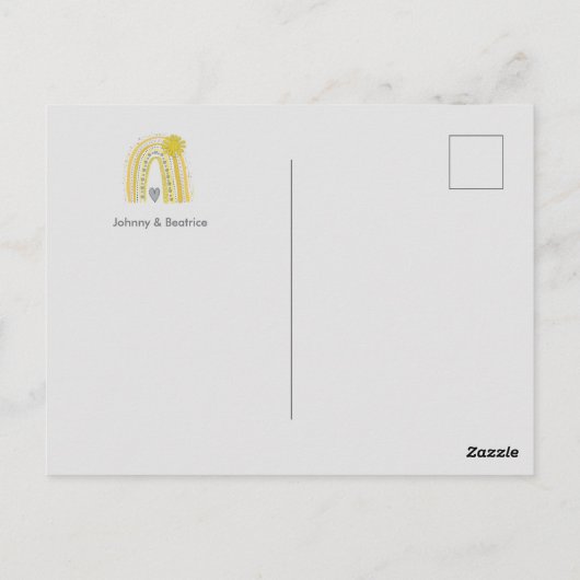 Yellow Boho Rainbow We hebben de aankondiging verp Briefkaart (Achterkant)