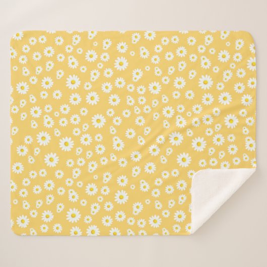 Yellow Boho Spring Daisies Pattern Sherpa Deken (Voorkant (horizontaal))