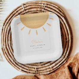 Yellow Boho Sunshine Baby shower Papieren Borden Bordje
