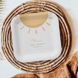 Yellow Boho Sunshine Baby shower Papieren Borden Papieren Bordje