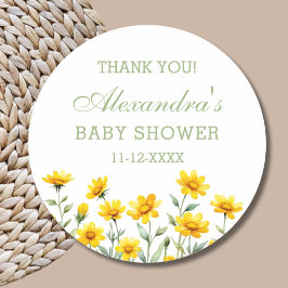 Yellow Boho Wildflower Baby shower Bedankt Ronde Sticker