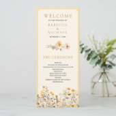 Yellow Boho Wildflower Floral bruiloft programma (Staand voorkant)