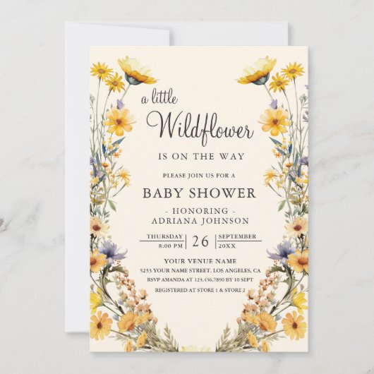 Yellow Boho Wildflower Floral QR Code Baby shower Kaart (Voorkant)