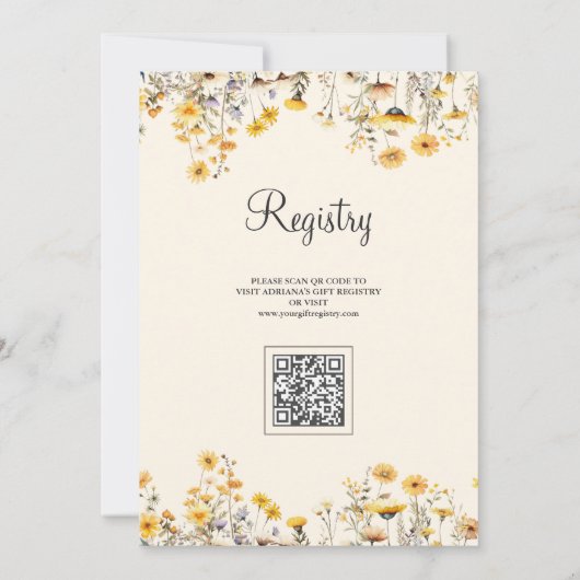 Yellow Boho Wildflower Floral QR Code Baby shower Kaart (Achterkant)
