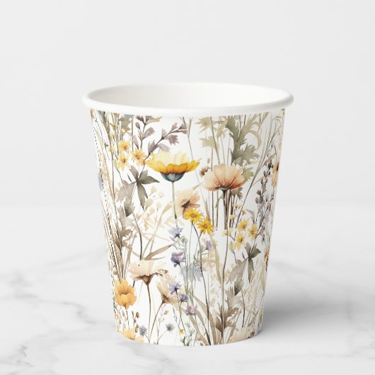 Yellow Boho Wildflower Papieren Bekers (Achterkant)