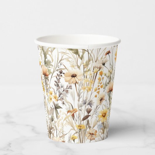 Yellow Boho Wildflower Papieren Bekers (Rechts)