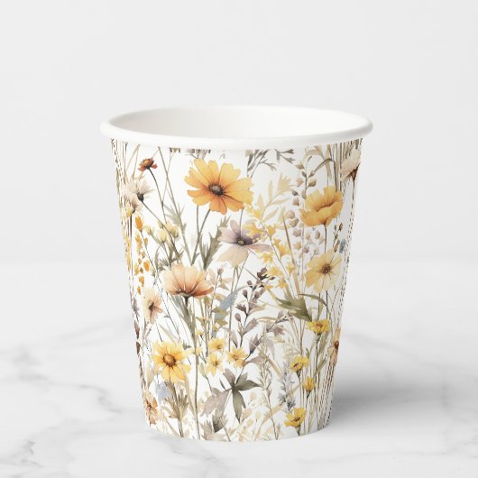 Yellow Boho Wildflower Papieren Bekers (Voorkant)