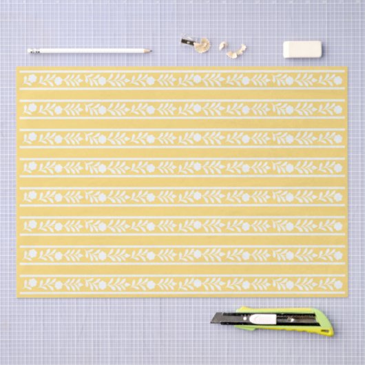 Yellow Bone Inlay Floral Border Decoupage Paper Tissuepapier (Craft)