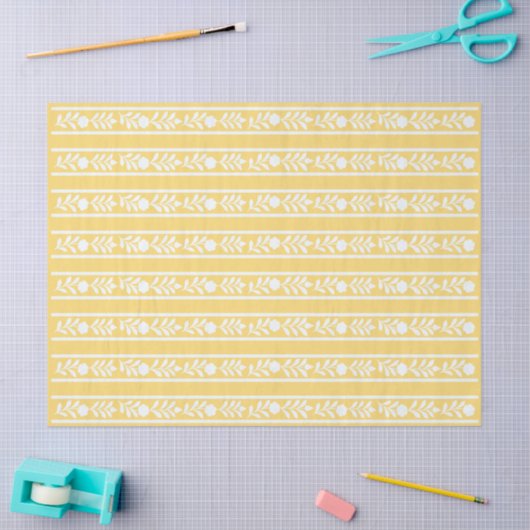 Yellow Bone Inlay Floral Border Decoupage Paper Tissuepapier (Craft)
