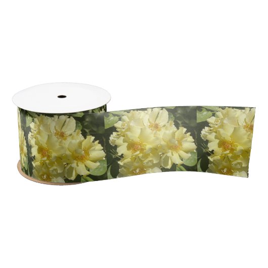 Yellow Botanical Flowers Satijnen Lint (Spoel)