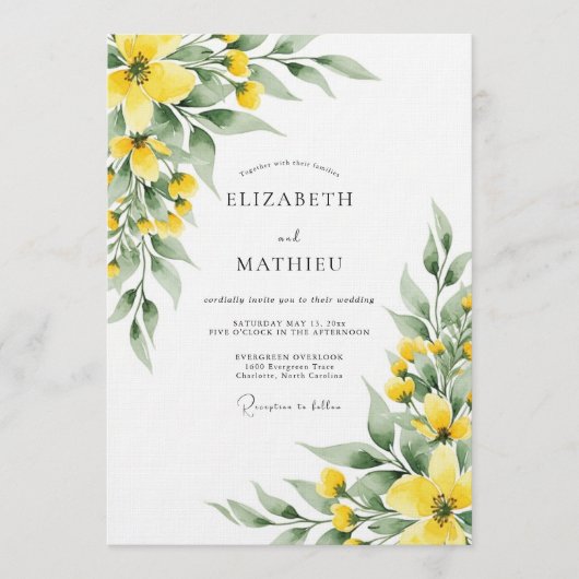 Yellow Botanical Meadow Wedding Kaart (Voorkant)