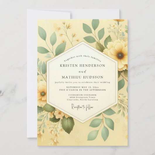 Yellow Botanical Romance Wedding Kaart (Voorkant)