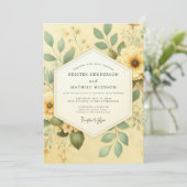 Yellow Botanical Romance Wedding Kaart (Staand voorkant)