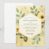 Yellow Botanical Romance Wedding Kaart (Voorkant / Achterkant)