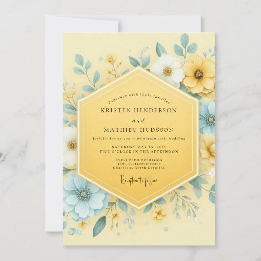 Yellow Botanical Whimsy Wedding Kaart (Voorkant)