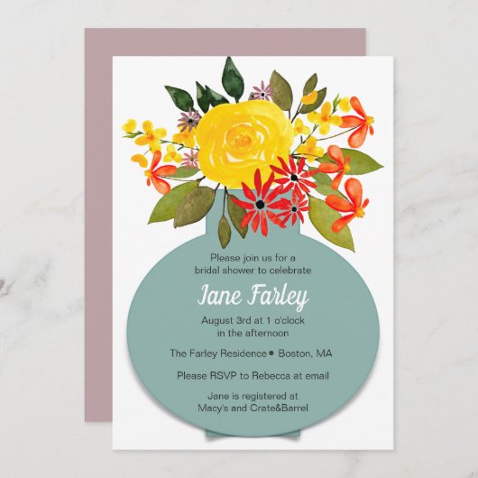 Yellow Bouquet-uitnodiging Kaart (Voorkant / Achterkant)