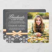 YELLOW Bow Chalkboard Lace Afstuderen aankondiging (Voorkant / Achterkant)