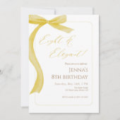 Yellow Bow Eighth Birthday Invitation Kaart (Voorkant)