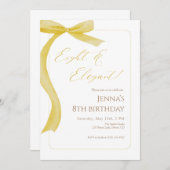 Yellow Bow Eighth Birthday Invitation Kaart (Voorkant / Achterkant)
