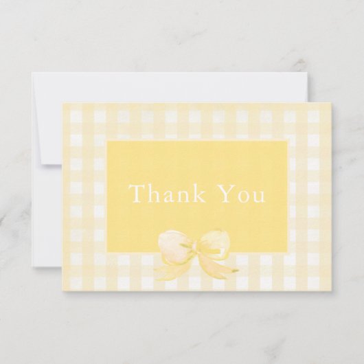 Yellow Bow Gingham Dank je wel Bedankkaart (Voorkant)