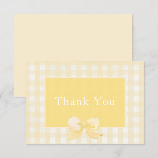 Yellow Bow Gingham Dank je wel Bedankkaart (Voorkant / Achterkant)