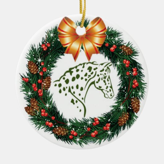 YELLOW BOW GREEN APPALOSA KERAMISCH ORNAMENT (Voorkant)