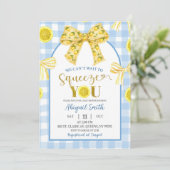 Yellow Bow Lemon Baby Shower Invitation Kaart (Staand voorkant)