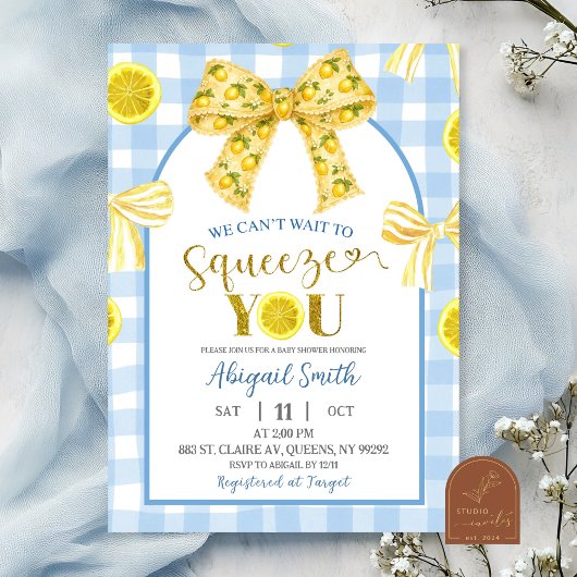 Yellow Bow Lemon Baby Shower Invitation Kaart